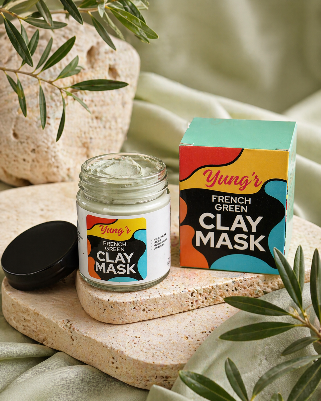 Yung’r French Green Clay Anti-Acne Face Mask with Niacinamide & Cucumber | Pore Refining & Oil Control, 100g