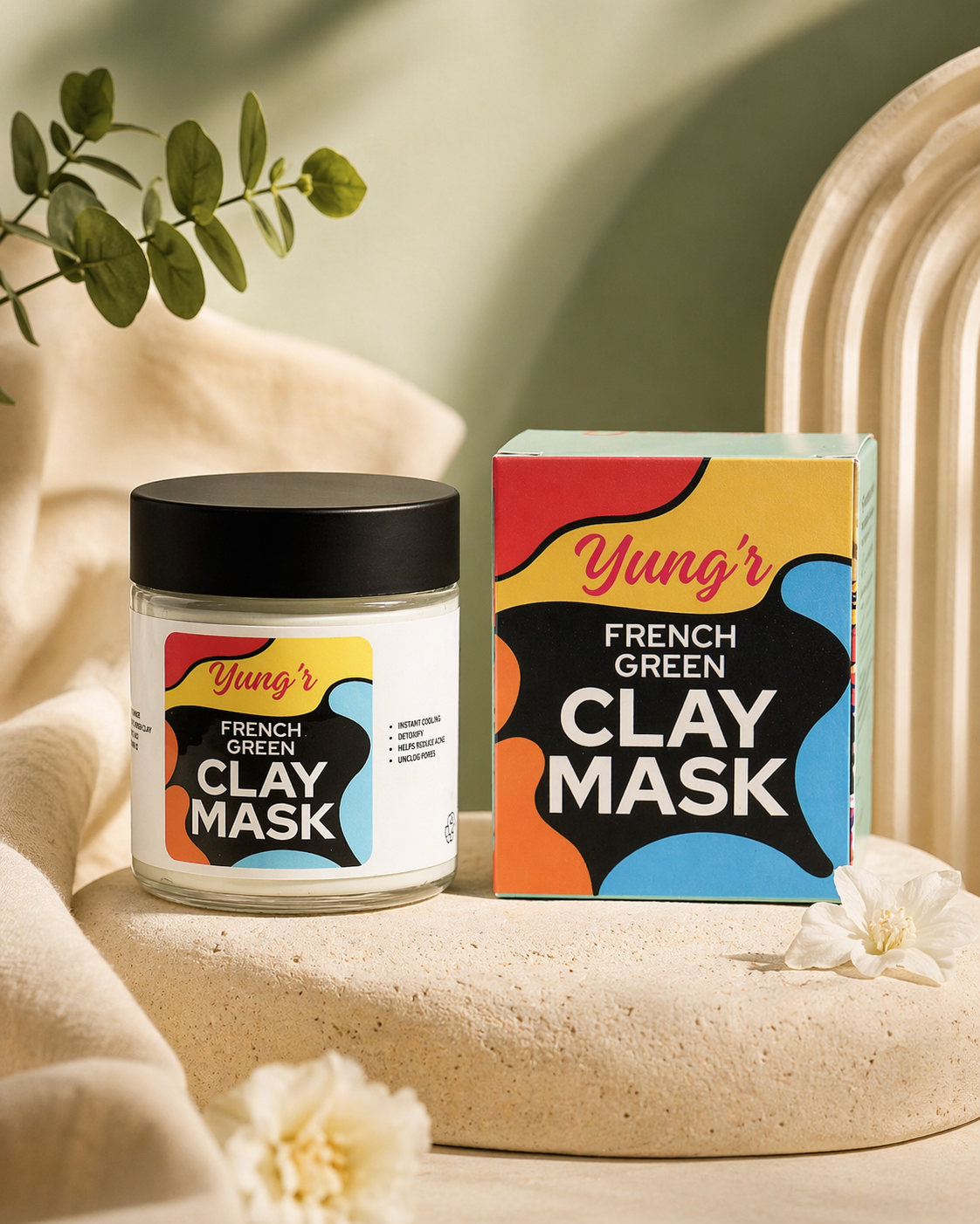 Yung’r French Green Clay Anti-Acne Face Mask with Niacinamide & Cucumber | Pore Refining & Oil Control, 100g