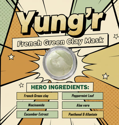 Yung’r French Green Clay Anti-Acne Face Mask with Niacinamide & Cucumber | Pore Refining & Oil Control, 100g