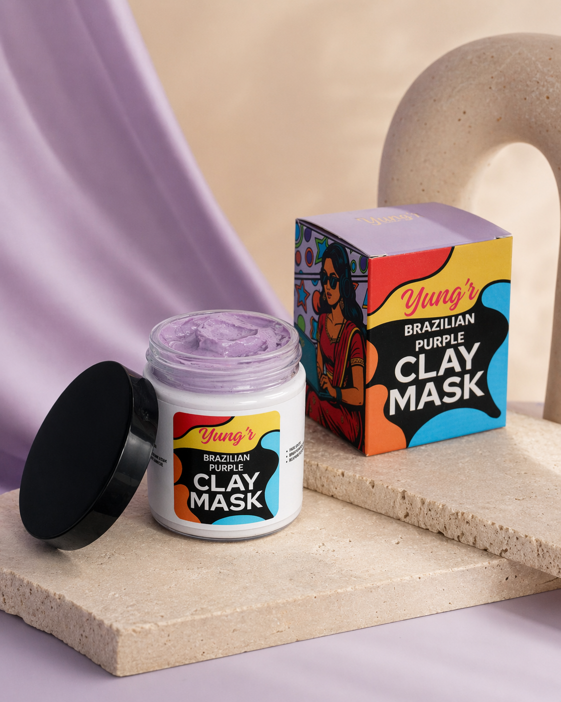 Yung’r Brazilian Purple Clay Glow Mask with Mulberry, Licorice & Gotu Kola | Brightening & Hydrating Face Mask with Ceramides, 100g