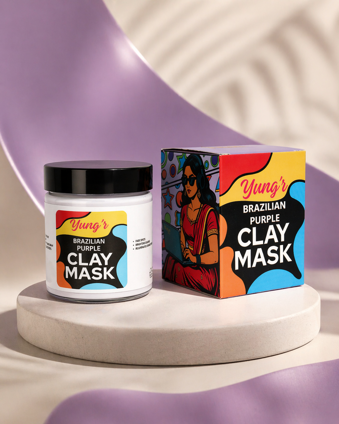 Yung’r Brazilian Purple Clay Glow Mask with Mulberry, Licorice & Gotu Kola | Brightening & Hydrating Face Mask with Ceramides, 100g