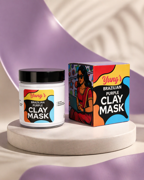 Yung’r Brazilian Purple Clay Glow Mask with Mulberry, Licorice & Gotu Kola | Brightening & Hydrating Face Mask with Ceramides, 100g