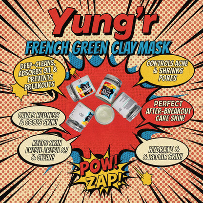Yung’r French Green Clay Anti-Acne Face Mask with Niacinamide & Cucumber | Pore Refining & Oil Control, 100g