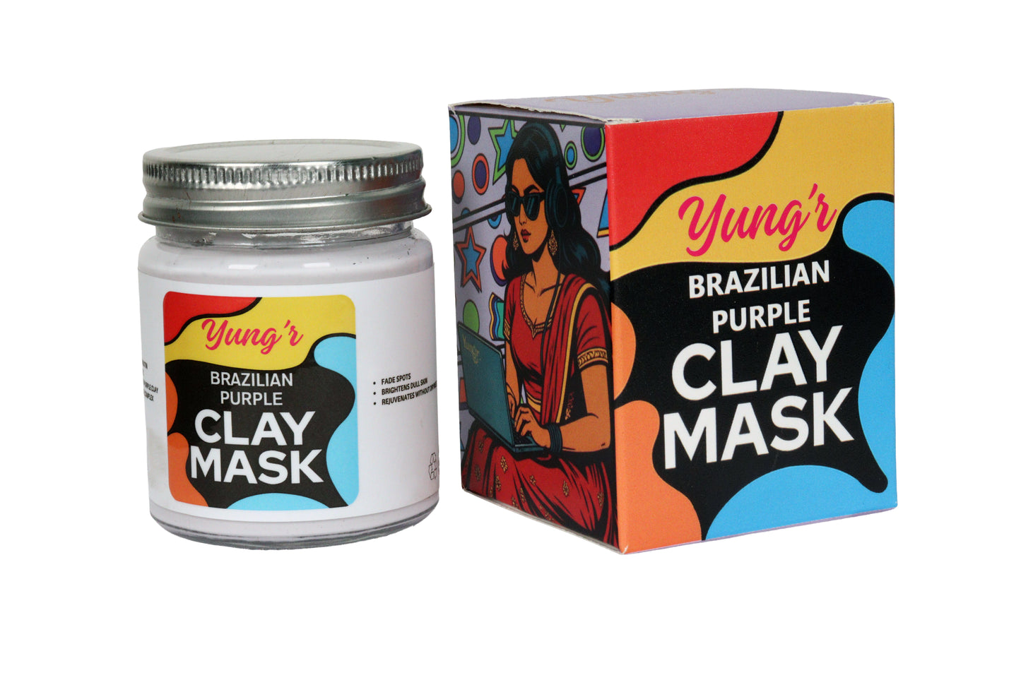 Yung’r Brazilian Purple Clay Glow Mask with Mulberry, Licorice & Gotu Kola | Brightening & Hydrating Face Mask with Ceramides, 100g