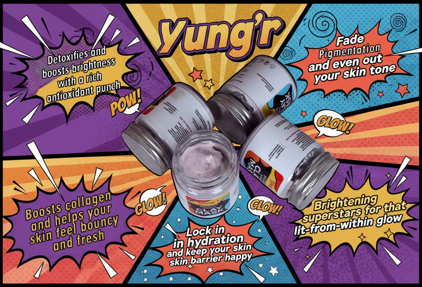 Yung’r Brazilian Purple Clay Glow Mask with Mulberry, Licorice & Gotu Kola | Brightening & Hydrating Face Mask with Ceramides, 100g