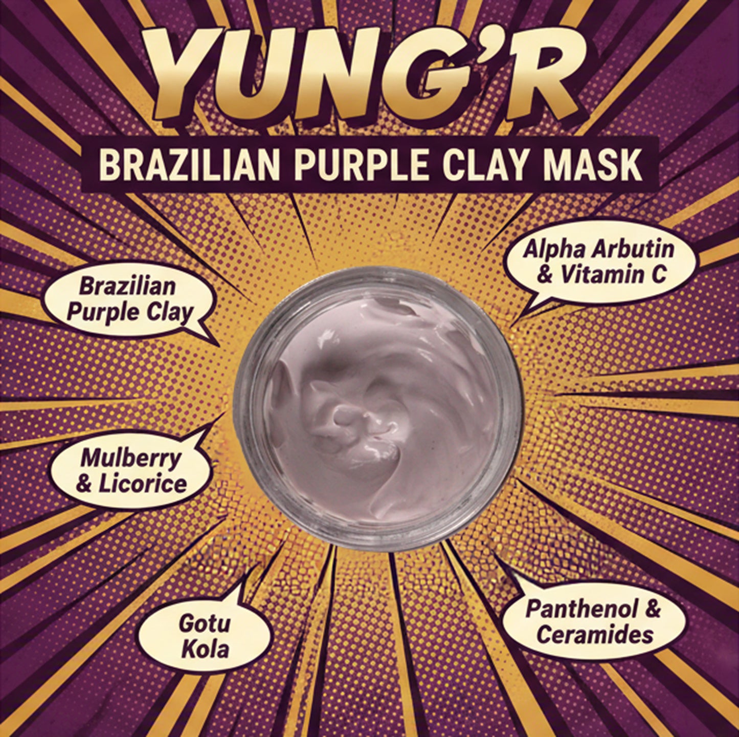 Yung’r Brazilian Purple Clay Glow Mask with Mulberry, Licorice & Gotu Kola | Brightening & Hydrating Face Mask with Ceramides, 100g