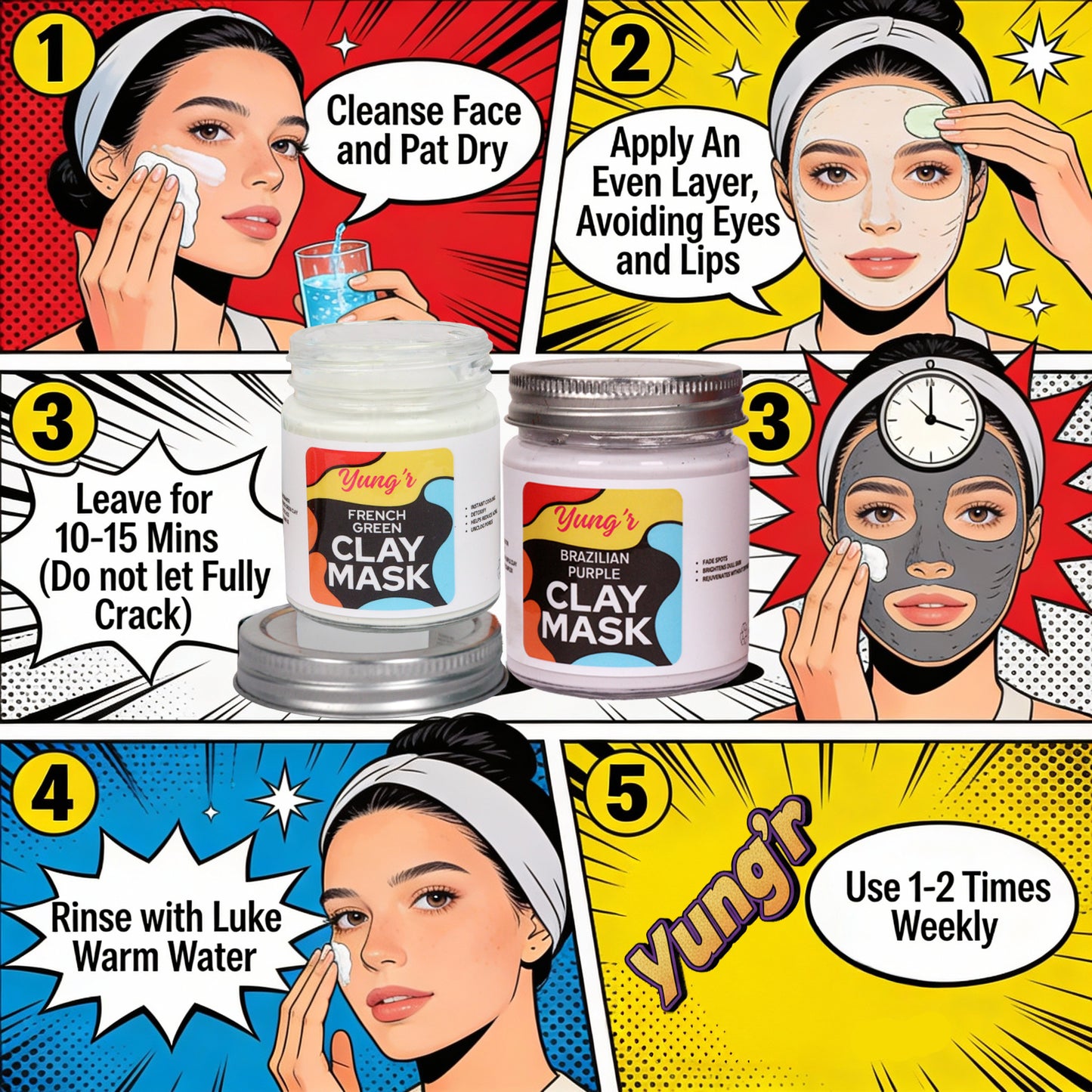 Yung’r French Green Clay Anti-Acne Face Mask with Niacinamide & Cucumber | Pore Refining & Oil Control, 100g