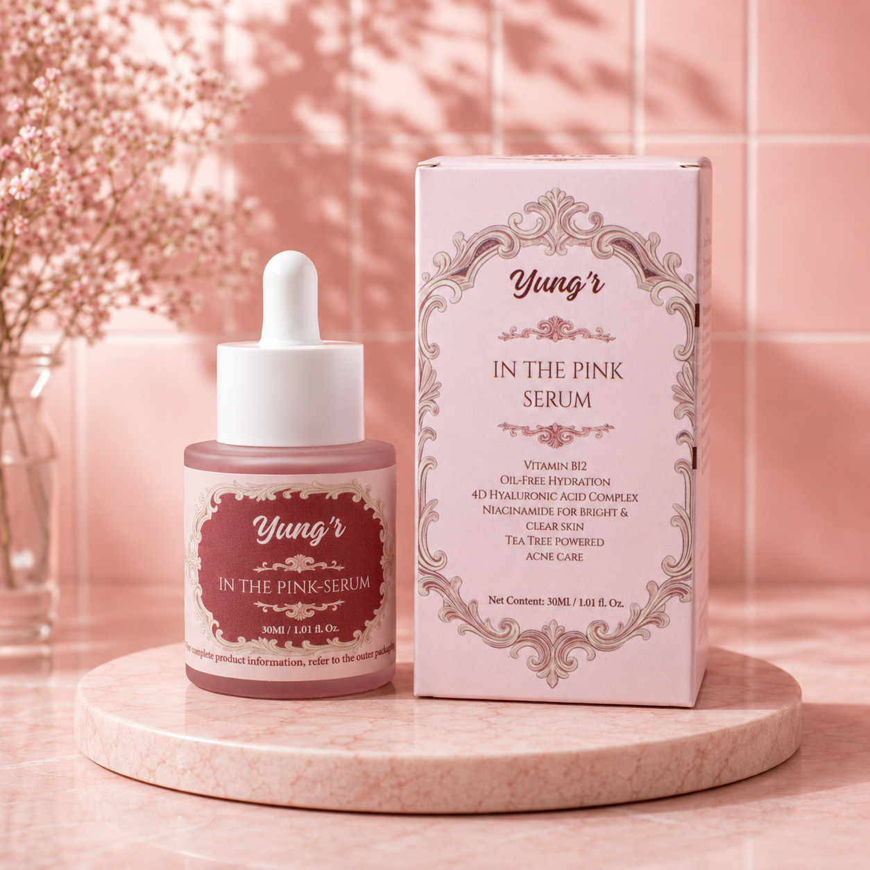 Yung'r In The Pink Face Serum, 3% Niacinamide & 4D Hyaluronic Acid, 30ml