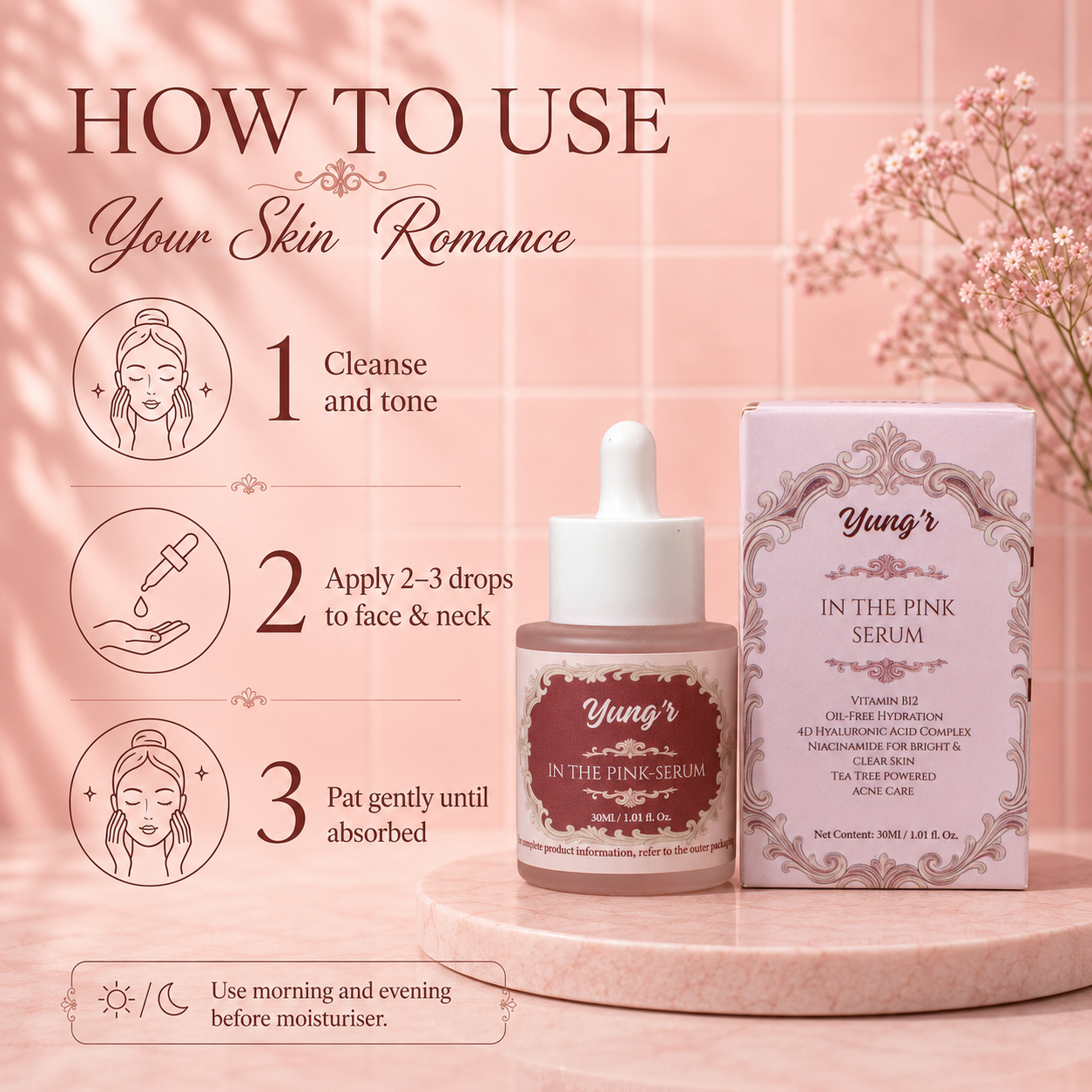 Yung'r In The Pink Face Serum, 3% Niacinamide & 4D Hyaluronic Acid, 30ml