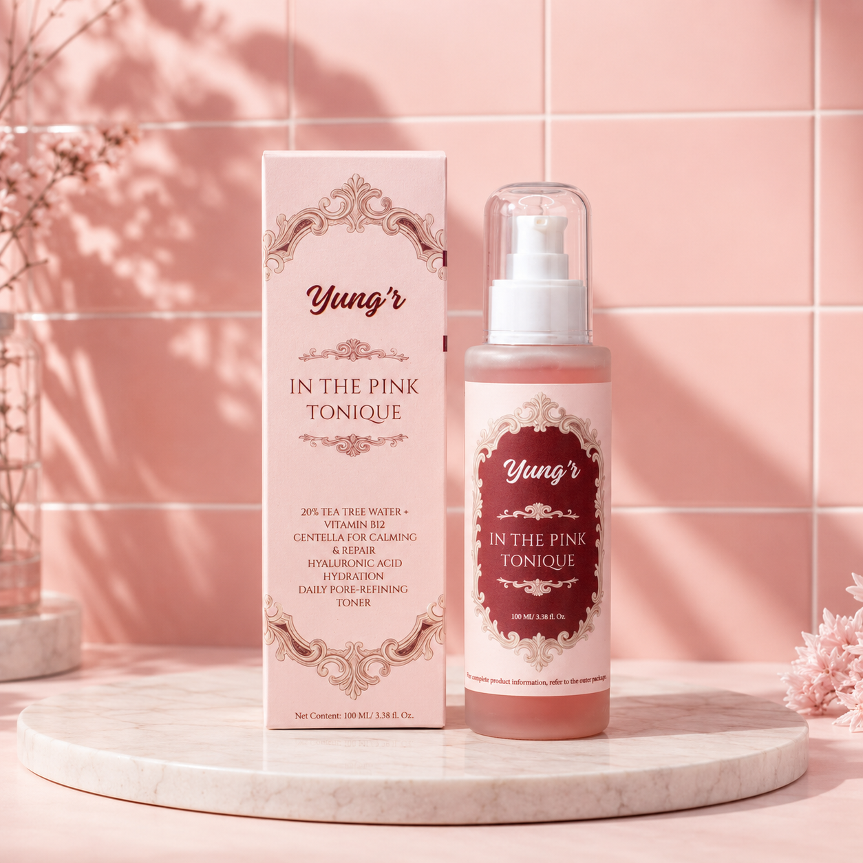 Yung'r In The Pink Tonique Hydrating Face Toner | Tea Tree Water, Betaine, Centella, Hyaluronic Acid & Vitamin B12 | Alcohol-Free Daily Toner for Healthy, Balanced Skin | 100ml